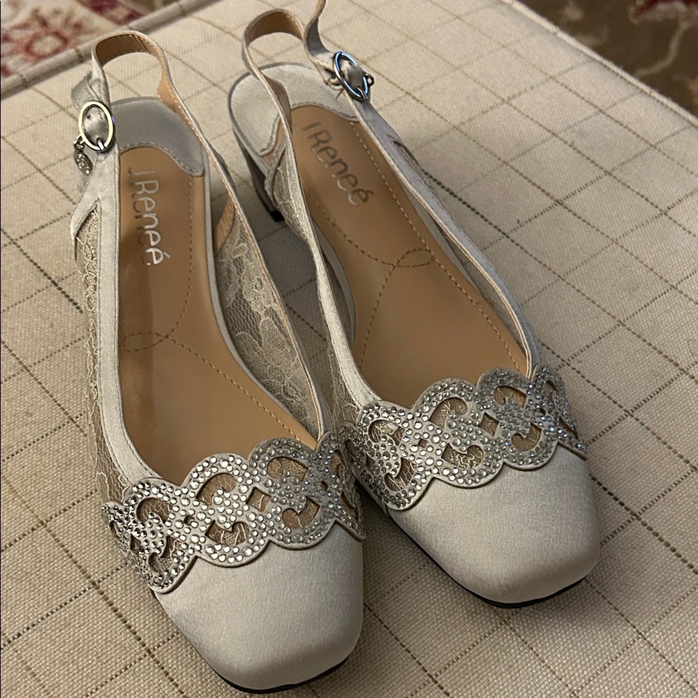 J.Renee Silver Embellished Block Heels/Size 6M
